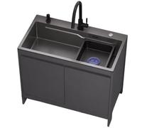 Évier sur pied avec armoire inférieure de 80 cm en acier inoxydable - Évier extérieur et intérieur avec armoire en aluminium nid d'abeille, robinet chaud/froid - Ensemble lavabo pour jardin, camping