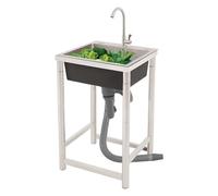 Évier sur pied en acier inoxydable - 1 bac 45 × 41 × 75 cm - Charge maximale : 50 kg - Évier commercial avec robinet rotatif à 360° et dispositif de vidange - Évier de cuisine mobile pour extérieur