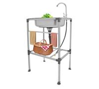 Évier sur pied en acier inoxydable avec robinet, évier mobile, raccordement à froid et surface de rangement, évier extérieur, évier de cuisine, évier utilitaire pour buanderie, camping, gastronomie