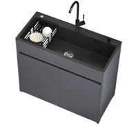 Évier sur pied en acier inoxydable de 80 cm avec meuble sous-évier | Double robinet eau chaude/eau froide | Étagère de rangement | Usage intérieur/extérieur | Cuisine/salle de bain