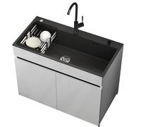 Évier sur pied en acier inoxydable de 80 cm avec meuble sous-évier | Double robinet eau chaude/eau froide | Étagère de rangement | Usage intérieur/extérieur | Cuisine/salle de bain