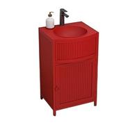 Évier sur pied moderne rouge autonome avec lavabo carré en métal, meuble à 1 porte, avec robinet et kit de drainage - Mise à niveau élégante de la salle de bain