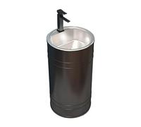 Évier sur pied noir autoportant - Lavabo à colonne ronde avec lavabo en acier inoxydable - Lavabo de salle de bain moderne avec robinet et drainage - Design élégant en métal