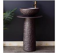 Évier sur pied rétro autonome - Lavabo circulaire de 41,1 cm avec robinet et bonde pop-up en argile kaolin pour une décoration d'intérieur élégante