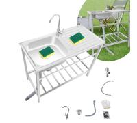 Évier Sur Pieds En Acier Inox De Cuisine Avec Robinet Et Brosse Éponge Lavabo Commercial De Cuisine Avec Egouttoir Et Robinet Extérieur Évier De Jardin Pour Buanderie Évier Utilitaire(75x40x75cm)