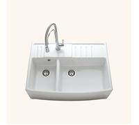 Evier timbre d´office céramique blanc EKIO NEWCO 2 bacs