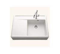 Evier timbre d'office granit blanc cassé KIWI - 1 grand bac 1 égouttoir