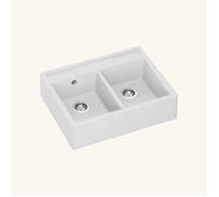 Évier timbre d'office granit blanc grisé mat Kümbad EWEN 2 bacs