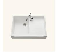 Évier timbre d'office granit blanc grisé mat Kümbad TAMARIN 1 bac 1 égouttoir 610 (+/-2 mm)x895 (+/-3 mm)