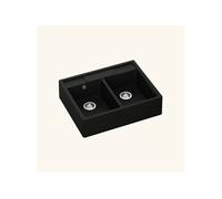 Evier timbre d'office granit noir EWEN 2 bacs