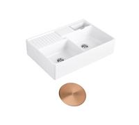 Evier timbre d'office VILLEROY ET BOCH Tradition 89,5 x 63 céramique vidage auto blanc + Cache bonde bronze