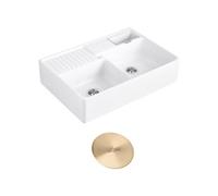 Evier timbre d'office VILLEROY ET BOCH Tradition 89,5 x 63 céramique vidage auto blanc + Cache bonde or