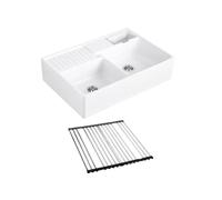 Evier timbre d'office VILLEROY ET BOCH Tradition 2 bacs 89,5 x 63 céramique vidage auto blanc + Egouttoir déroulable