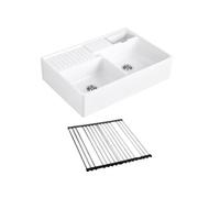 Evier timbre d'office VILLEROY ET BOCH Tradition 2 bacs 89,5 x 63 céramique vidage auto blanc + Egouttoir déroulable