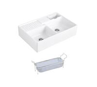 Evier timbre d'office VILLEROY ET BOCH Tradition 89,5 x 63 céramique vidage auto blanc + Panier vaiselle
