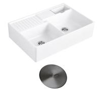 Evier timbre d'office VILLEROY ET BOCH Tradition 89,5 x 63 céramique vidage manuel blanc + Cache bonde anthracite