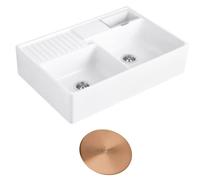 Evier timbre d'office VILLEROY ET BOCH Tradition 89,5 x 63 céramique vidage manuel blanc + Cache bonde bronze