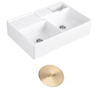 Evier timbre d'office VILLEROY ET BOCH Tradition 89,5 x 63 céramique vidage manuel blanc + Cache bonde or