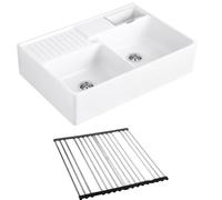 Evier timbre d'office VILLEROY ET BOCH Tradition 89,5 x 63 céramique vidage auto blanc + Egouttoir déroulable