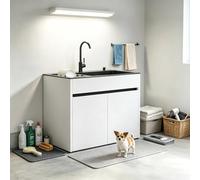 Évier Tout-en-Un Inox avec Meuble Nid d'Abeille Robuste, Robinet & Vidange pour Cuisine Commerciale, Buanderie et Garage
