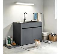 Évier Tout-en-Un Inox avec Meuble Nid d'Abeille Robuste, Robinet & Vidange pour Cuisine Commerciale, Buanderie et Garage