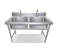 Évier Utilitaire 304 Acier Inoxydable à 2 Bacs Autoportant, Évier Commercial avec Robinet pour Buanderie, Garage, Bar(120x60x80cm(47.2x23.6x31.5in))