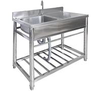 Évier Utilitaire à 1 Compartiment, Évier de Cuisine Commercial en Acier Inoxydable avec Robinet et Étagères, plan de Travail, pour Restaurants, Cafés, Bars, Hôtels, Garages, Buanderies