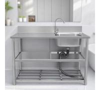 Évier utilitaire à cuve en acier inoxydable 304, établi et rangement, évier en acier inoxydable for cuisine, avec égouttoir et robinet, robinet for buanderie(80 * 50 * 80cm)