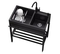 Évier utilitaire à cuve simple sur pied, avec robinet d'eau froide et chaude, tuyaux et vidange Ki, évier de cuisine à cuve simple sur pied(80 * 45cm)