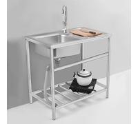 Évier utilitaire à cuve unique, évier de cuisine de restaurant commercial en acier inoxydable avec robinet et drain, for buanderie, arrière-cour, garage, camping, station de lavage des mains portable,