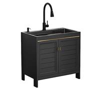 Évier utilitaire à cuve unique pour évier de cuisine, évier de cuisine commercial autonome avec robinet extractible avec kit de vidange, bol principal, profondeur de 20 cm pour buanderie extérieure,