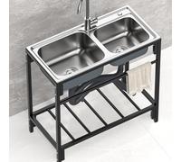 Évier Utilitaire à Double Cuve, en Acier Inoxydable 304, avec Étagère de Rangement, Modèle sur Pied pour l'extérieur, avec Robinet, pour Buanderie, 83 × 44 × 85 cm