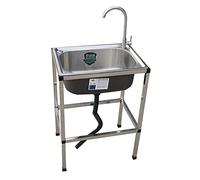 Evier utilitaire acier inox pour l'extérieur, bassin plonge cuisine sur pied avec robinet, station lavage main commerciale seul bol avec kit d'évier égouttoir, pour buanderie/le jardin/garage (Size