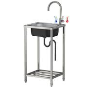 Évier Utilitaire Autonome 42x37x82cm Évier De Cuisine À Une Seule Cuve Avec Robinet D'eau Chaude/Froide Évier Jardin D'extérieur Pour Restaurant/Garage/Buanderie/Camping