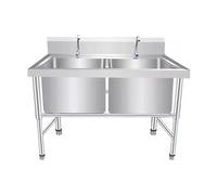 Évier utilitaire autonome à double cuve en acier inoxydable, 30 cm de profondeur, bac à linge de cuisine et spacieux 100 x 60 x 80 cm pour usage domestique et industriel