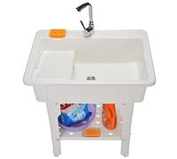 Évier utilitaire autonome avec robinet et kit de vidange pour intérieur/extérieur - Lavabo à linge pour balcon, station de lavage polyvalente pour la maison et le jardin