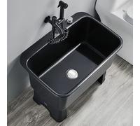 Évier utilitaire autonome de 60 cm - Baignoire à linge polyvalente pour le lavage des vêtements, la serpillère, le nettoyage des animaux domestiques - Disponible en blanc, noir, gris (noir)