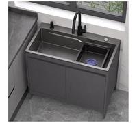Évier Utilitaire Autonome en Acier Inoxydable avec Armoire de Rangement, Robinet Eau Chaude/Froide et Nid d'Abeille en Aluminium, pour Cuisine, Buanderie, Garage, Intérieur et Extérieur