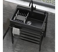 Évier utilitaire autonome en acier inoxydable portable noir bol simple station de lavage et de lavage des mains extérieur chien bain et jardin (taille : 68 x 45 cm)