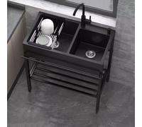 Évier utilitaire autoportant à cuve, établi de lavabo droit, avec robinet d'eau froide et chaude, tuyaux et kit de vidange(90 * 45cm)