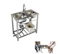 Évier utilitaire autoportant, avec robinet d'eau froide et chaude, tuyaux et vidange, évier à double cuve en acier inoxydable, for buanderie, garage, café-bar(78 * 43cm)