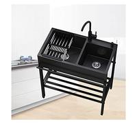 Évier utilitaire autoportant en acier inoxydable 304 noir, évier de cuisine commercial à 1 compartiment avec robinet d'eau chaude et froide et accessoires pour buanderie, garage (Columbus)