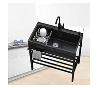 Évier utilitaire autoportant en acier inoxydable 304 noir, évier de cuisine commercial à 1 compartiment avec robinet d'eau chaude et froide et accessoires pour buanderie, garage (Columbus)