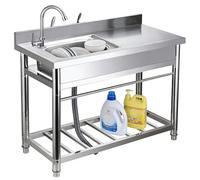 Évier utilitaire autoportant en acier inoxydable à double usage commercial et résidentiel, évier de préparation robuste avec robinet for restaurant, cuisine, atelier