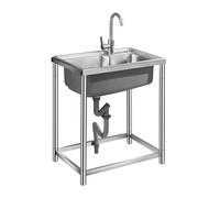 Évier utilitaire autoportant en acier inoxydable à une cuve avec robinet pour usage commercial extérieur, camping, cuisine, restaurant, bar, atelier, jardin (58 * 43 74 cm)