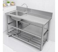 Évier utilitaire autoportant en acier inoxydable, avec robinet chaud et froid, établi et rangement, évier en acier inoxydable for cuisine, avec pieds(100 * 50 * 80cm)