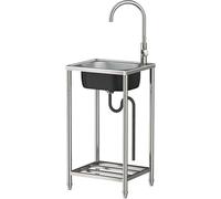 Évier utilitaire autoportant en acier inoxydable avec robinet, évier de cuisine commercial à cuve unique, 33 x 38 x 82 cm, design rectangulaire moderne avec étagère de rangement (33 x 38 x 82 cm)