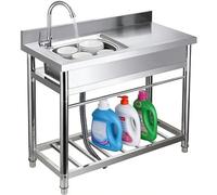 Évier utilitaire autoportant en acier inoxydable de qualité alimentaire avec support et robinet, évier de cuisine durable for la préparation des aliments à domicile, la buanderie, le garage et lavage