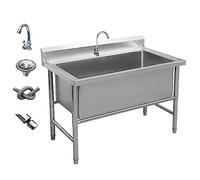 Évier utilitaire autoportant en acier inoxydable de qualité commerciale avec robinet pour le linge et le lavage, 99,8 x 59,9 x 79,8 cm, 30 cm de profondeur, durable et facile à nettoyer