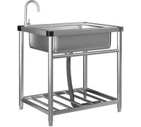Évier utilitaire autoportant en acier inoxydable de qualité commerciale - Bol simple pour restaurant, cuisine, buanderie et salle de bain - Design rustique (47 x 42 x 75 cm)